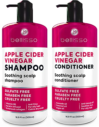 Apple Cider Vinegar Shampoo and Conditioner Set - Stop Flaky and Itchy Scalp – Sulfate Paraben Free Anti Dandruff Soothing Treatment for Dry, Oily and Damaged Hair - Intense Care for Women and Men