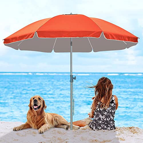 wikiwiki 7FT Beach Umbrella for Sand, Portable Sunshade Umbrella with Sand Anchor, Carry Bag, Push Button Tilt, Air Vents, SPF60+ Protection Sun Shelter for Sand and Outdoor Activities (Orange)