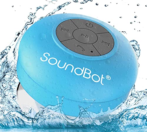 Soundbot SB510 HD Bluetooth Shower Speaker Water Resistant Handsfree Portable Speakerphone with Built-in Mic, 6hrs of Playtime, Control Buttons and Dedicated Suction Cup for Bathroom Pool Blue