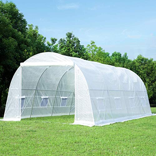 MELLCOM 20' x 10' x 7' Greenhouse Gardening Large Plant Hot House Walking in Tunnel Tent Green House Heavy-Duty Reinforced Frame 8 Screen Windows, White
