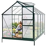EAGLE PEAK 6' x 8' x 7' Outdoor Walk-in Hobby Greenhouse with Sliding Door, Ventilation Window, Base and Anchor, Aluminum Frame for Seedlings, Flowers, Herbs, Vegetables and Plants Backyard Garden