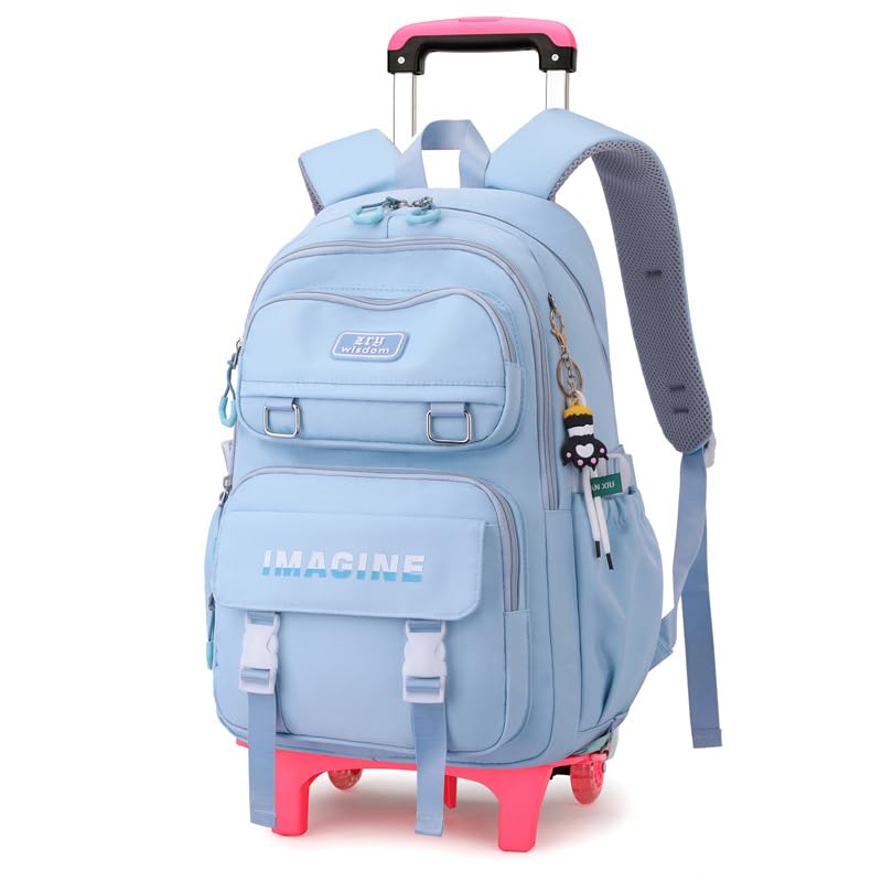 VIDOSCLA Solid Color Kids School Rolling Backpack for Boys Primary Students Wheeled Bag Elementary Bookbags for Girls