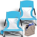 I&J Basics 2 Pack Low Beach Chairs for Adults | Ultra Light, Heavy Duty Beach Chair with Cupholder and Carry Bag | Compact Backpacking Chair for Camping, Beach, and Travel | Bonus Cooler Bag Included