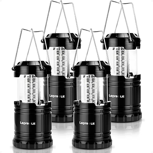 Lepro LED Camping Lanterns Battery Powered, Collapsible, IPX4 Water Resistant, Outdoor Portable Lights for Emergency, Hurricane, Storms and Outages, 4 Pack