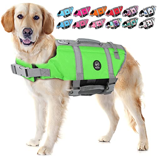 EMUST Dog Life Preserver, Dog Life Vests for Swimming, Beach Boating with High Buoyancy, Dog Flotation Vest for Small/Medium/Large Dogs, L, NewGreen