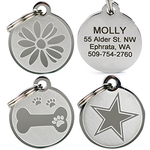 GoTags Playful, Custom Engraved Pet ID Tags, Solid Stainless Steel, Personalized Dog and Cat Pet ID with up to 4 Lines of Text, Cute, Durable and Long-Lasting