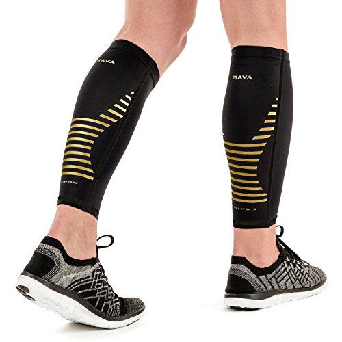 Mava Sports Calf Compression Sleeve Support for Men and Women - Perfect Shin Sleeve for Gym Workout, Running, Leg Cramps,Pain Recovery, Shin Splints and Sore Muscles (Gold, Medium)