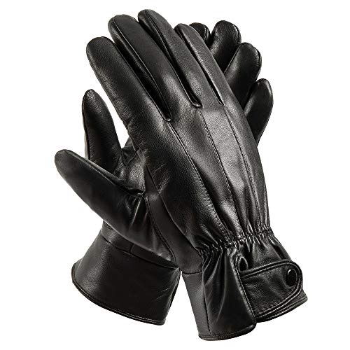 Anccion Men's Genuine Sheepskin Leather Driving Gloves, L, Black