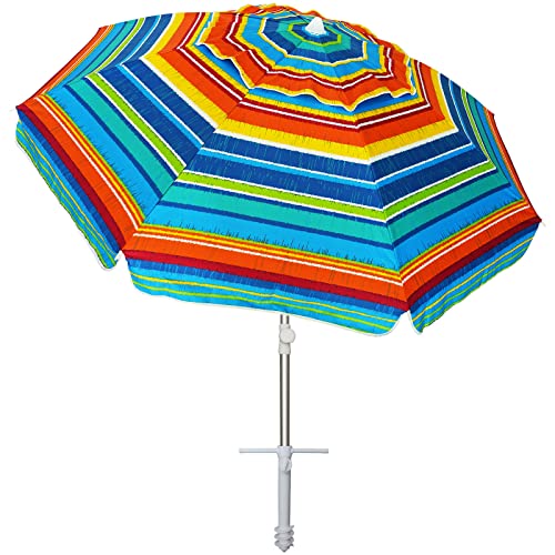 AMMSUN Beach Umbrellas for Sand Heavy Duty Wind Portable,6.5ft Outdoor Umbrella with Sand Anchor and UV 50+ Protection, Includes Carry Bag for Beach, Patio, and Garden, Yellow Stripes