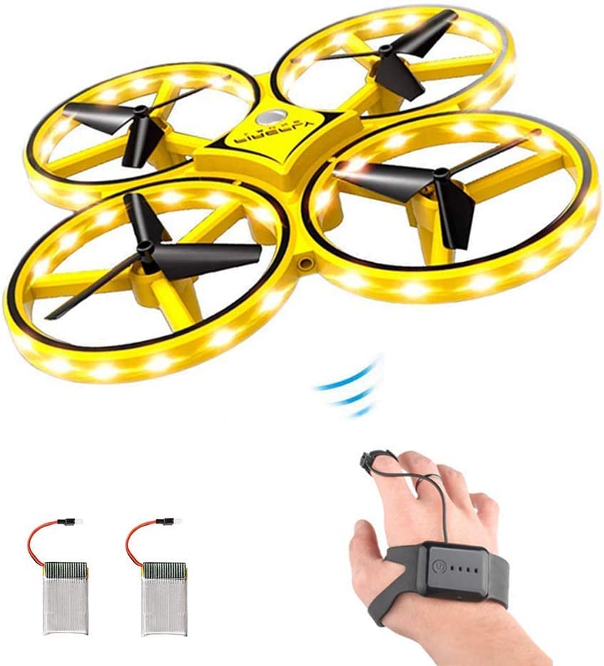 hand controlled drone hand drone Gesture Control Drone Rc Quadcopter Aircraft Hand Sensor Drone with Smart Watch Controlled, 2 batteries, 360° Flips, Led Light, 3 Modes, USB Cable, Best Gift for Kid