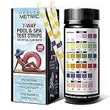 Health Metric 7-Way Pool and Spa Test Strips | 100 ct | Swimming Pool Testing Strip Kit for Chlorine Bromine Alkalinity pH Hardness & Cyanuric Acid | Chemical Tester Strips for Water Maintenance