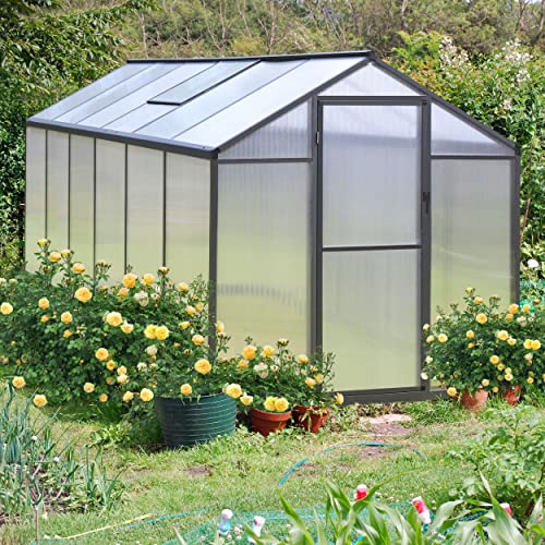 VEIKOU Greenhouse for Outdoor Heavy Duty Polycarbonate, 6' x 12' Garden Plants Green House Kit with Aluminum Frame, Lockable Door and Windows for Backyard Winter, Grey