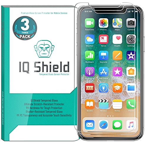 IQ Shield Glass Screen Protector Compatible with iPhone X (iPhone 10 2017)(3-Pack)(Case Friendly) Clear Tempered Ballistic Glass HD and Transparent Shatter-Proof Shield, 99% Touch Accuracy