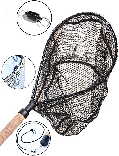 ActionSports Fishing Net - 4in1 - Rubber Coated Anti-Snag Netting - Cork Handle - Trout Fishing Net - Kayak Fishing Net - Fly Fishing Nets - WITH Magnetic Quick Release - Safety Lanyard - Carabiners