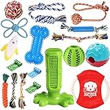 KIPRITII Dog Chew Toys for Puppy - 18 Pack Puppies Teething Chew Toys for Boredom, Pet Dog Toothbrush Chew Toys with Rope Toys, Treat Balls and Dog Squeaky Toy for Puppy and Small Dogs