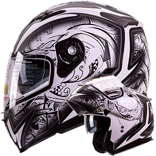 IV2 Helmets 'DEMON SAMURAI' Dual Visor Modular Flip up Motorcycle Snowmobile Helmet DOT (S)