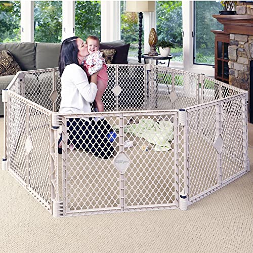 Toddleroo By North States Superyard 8 Panel Baby Play Yard, Made In USA : Safe Play Area Anywhere. Carrying Strap For Easy Travel. Freestanding. 34.4 Sq. Ft. Enclosure (26' Tall, Sand)