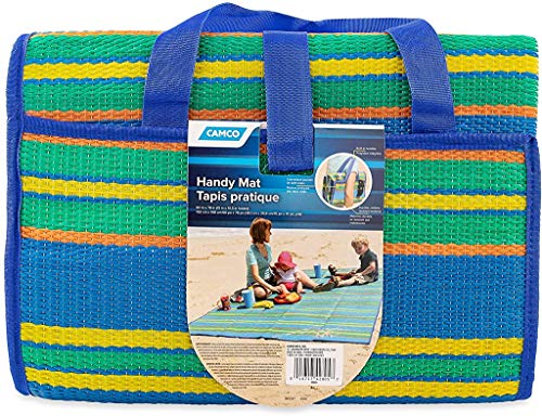 Camco Handy Mat with Strap, Perfect for Picnics, Beaches, RV and Outings, Weather-Proof and Resistant (Blue/Green - 60' x 78') - 42805