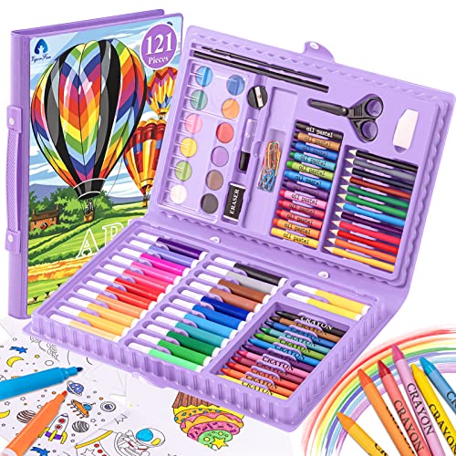 VigorFun Art Kit, Drawing Painting Art Supplies for Kids Girls Boys Teens, Gifts Art Set Case Includes Oil Pastels, Crayons, Colored Pencils, Watercolor Cakes (Purple)