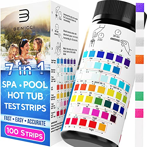 7 in 1 Pool and Spa Test Strips Kit 100 Accurate Test Strips for Spa, Swimming Pool and Hot Tubs - Fantastic for Homes or Commercial Use and Perfect for Your PH Water Testing Needs