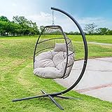 Barton Outdoor Hanging Egg Chair Swing Lounge Chair Soft Deep Cushion Backyard Relax, Beige