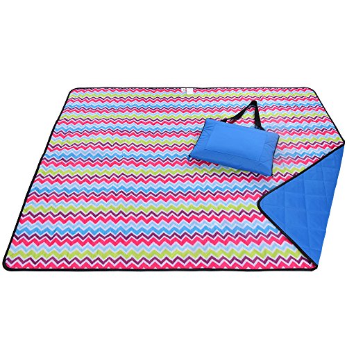 Roebury Beach Blanket Sand Proof & Outdoor Picnic Blanket - Water Resistant, Large Mat for Camping or Travel. Washable, Foldable, Easy Carry Compact Tote Bag (Wave Design)