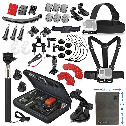 VANWALK Basic Common Outdoor Sports Kit for GoPro Hero 5 / Session 5/4/3/2/1, Accessory Bundle Set for AKASO, DBPOWER, SJCAM Action Video Cameras（24 Items）