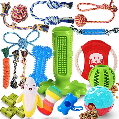KIPRITII Chew Toys for Puppy ,Teething ,Boredom, 20 Pack Pet Toothbrush Chew Toys with Rope Toys, Treat Balls and Squeaky Toy for Small Dogs