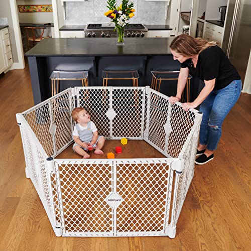 Toddleroo by North States Superyard Indoor/Outdoor 6-Panel Play Baby Yard, Made in USA: Safe Play Area Anywhere. Carrying Strap for Easy Travel. Freestanding. 18.5 sq. ft. Enclosure (26' Tall)