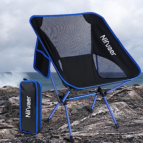 Nirvaer Camping Chairs, Ultralight Folding Camping Chairs, Compact Backpacking Portable Chair, for Hiking, Beach, Fishing, Outdoor Camp, Travel (Blue)
