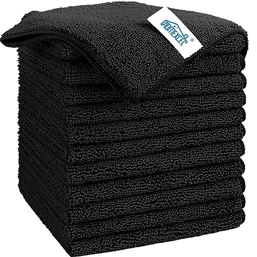HOMEXCEL Microfiber Cleaning Cloth Black, 12 Pack Premium Microfiber Towels for Cars, Lint Free, Scratch-Free, Highly Absorbent, Reusable Cleaning Rags for Car, Household, Kitchen, 11.5'X11.5'