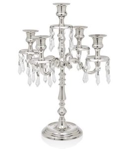1. Godinger Silver Art Tradition Nickel Plated 5 Light Candelabra With Hanging Crystal Drops