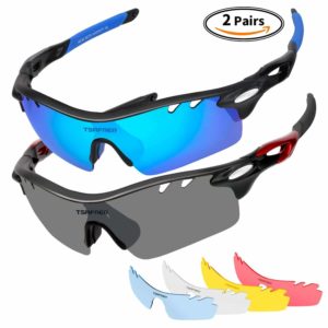 SENSHELN Cycling Bike Glasses and Gloves Set Polarized Sports Sunglasses with 4 Interchangeable Lens Foam Pad Shockproof Breathable Anti-Slip Outdoor Sports Workout Gloves